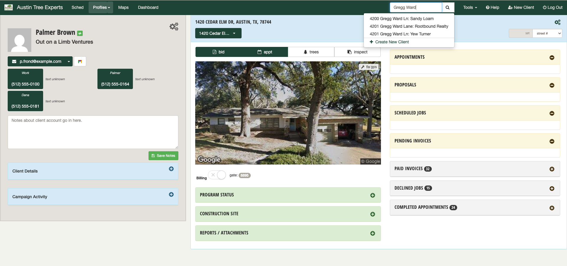 SuperSearch results for customers, addresses, and jobs